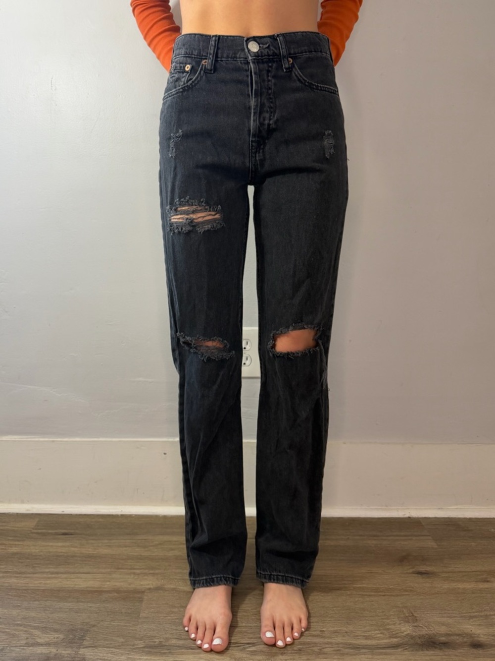 Aeropostale 90's Baggy Black Distressed Leg Jeans